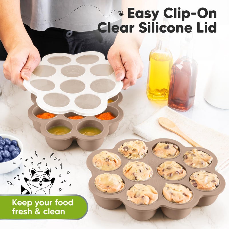KeaBabies Silicone Food Freezer Trays with Lid, 2oz x 10 Pods Baby Food Storage Containers, Easy Puree Meal Prep, Breast Milk Silicone Freezer Molds, Dishwasher, Microwave Safe,BPA-Free(Chai Latte) - Image 4