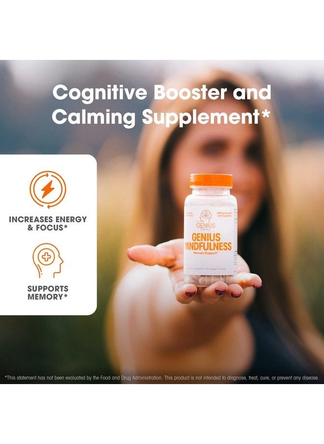 The Genius Brand - Genius Mindfulness Supplement Nootropic Cognitive Brain Booster Enhances Memory Focus & Energy Natural Calming Supplement With Ashwagandha Neurofactor & Blueberry Extract 30 Veggie Capsules - Image 1