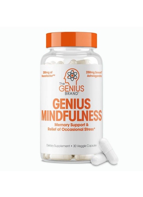 Genius Mindfulness Supplement Nootropic Cognitive Brain Booster Enhances Memory Focus & Energy Natural Calming Supplement With Ashwagandha Neurofactor & Blueberry Extract 30 Veggie Capsules