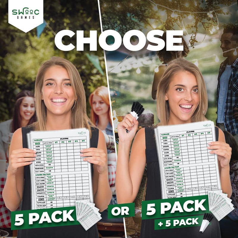 SWOOC Games - 5 Big Laminated Yardzee & Farkle Score Cards (11.5in x 8in) with Rules - Large Reusable Dry Erase Pads for Giant Outdoor Dice Games - Jumbo Score Sheet for Yardzee and Farkle - Image 2