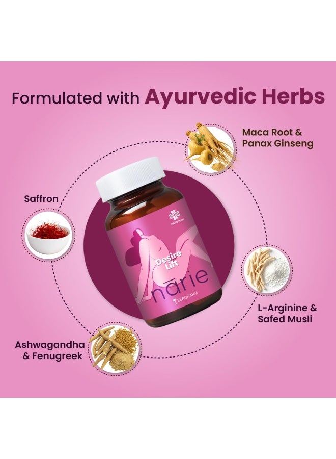 ZEROHARM Narie Desire Lift | with Maca Root, Ginseng, Ashwagandha, Safed Musli, L-Arginine for Intimate Wellness, Confidence, & Energy for Women - Plant Based Supplement - 60 Nano Formulated Capsules - Image 3