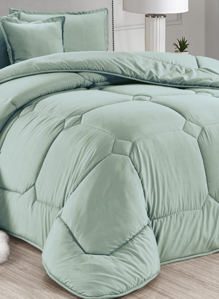 مون طقم لحاف مزدوج من الألياف الدقيقة باللون الأخضر مكون من 6 قطع - Image 2