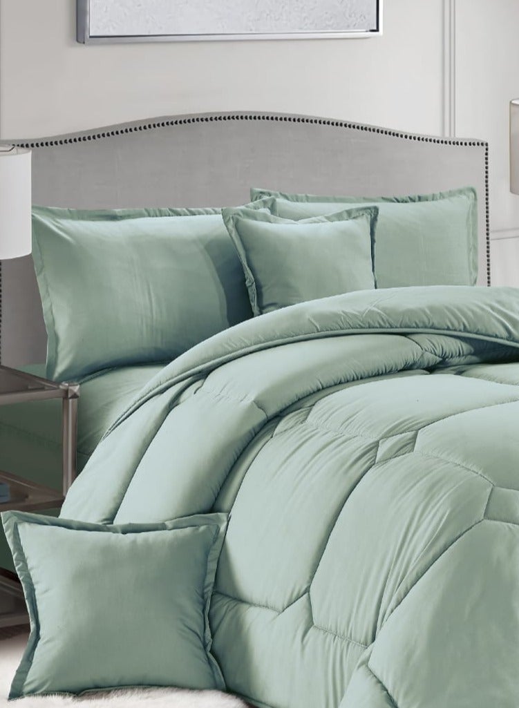 مون طقم لحاف مزدوج من الألياف الدقيقة باللون الأخضر مكون من 6 قطع - Image 4