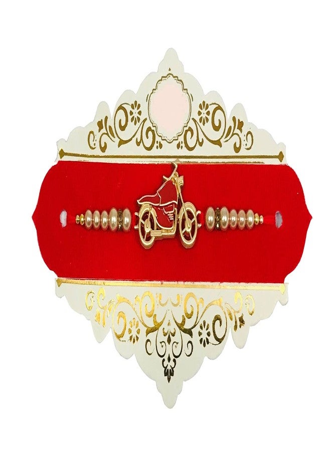 Evisha Rose Gold Bike Motorcycle Rakhi For Brother | Rakhi Combo-154 | rakhi || rakhi set || rakhi for brother || rakhi for brother and bhabhi || rakhi combo || bhaiya bhabhi rakhi || rakhi gifts - Image 1
