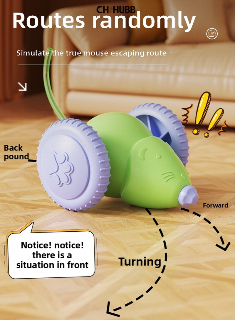 CHIHUBB Rechargeable Auto-Moving Cat Toy – Green Electric Mouse Toy with Obstacle Avoidance, Indoor Interactive Pet Exercise Wheel for Kittens & Cats - Image 2