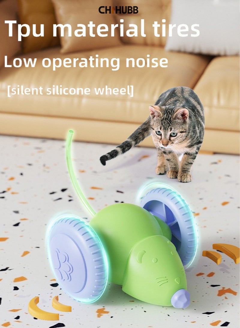 CHIHUBB Rechargeable Auto-Moving Cat Toy – Green Electric Mouse Toy with Obstacle Avoidance, Indoor Interactive Pet Exercise Wheel for Kittens & Cats - Image 4