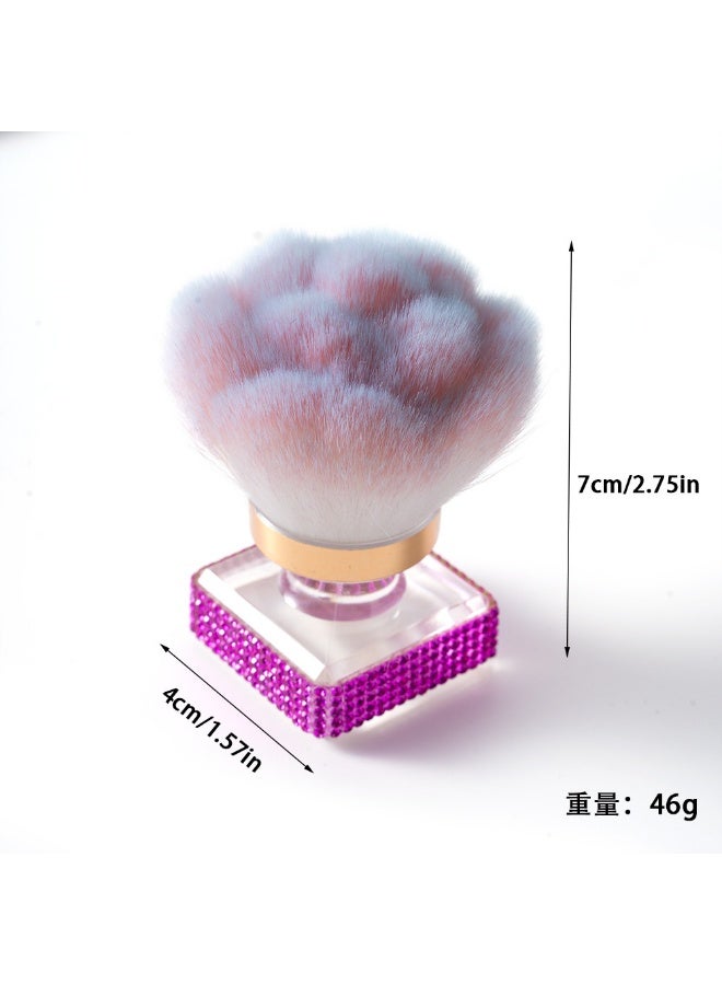 Nail Dust Brush with Shiny Rhinestones - Acrylic Flower Shape Art Brush for Nail Techs, Manicures, Pedicures, Makeup - Image 2