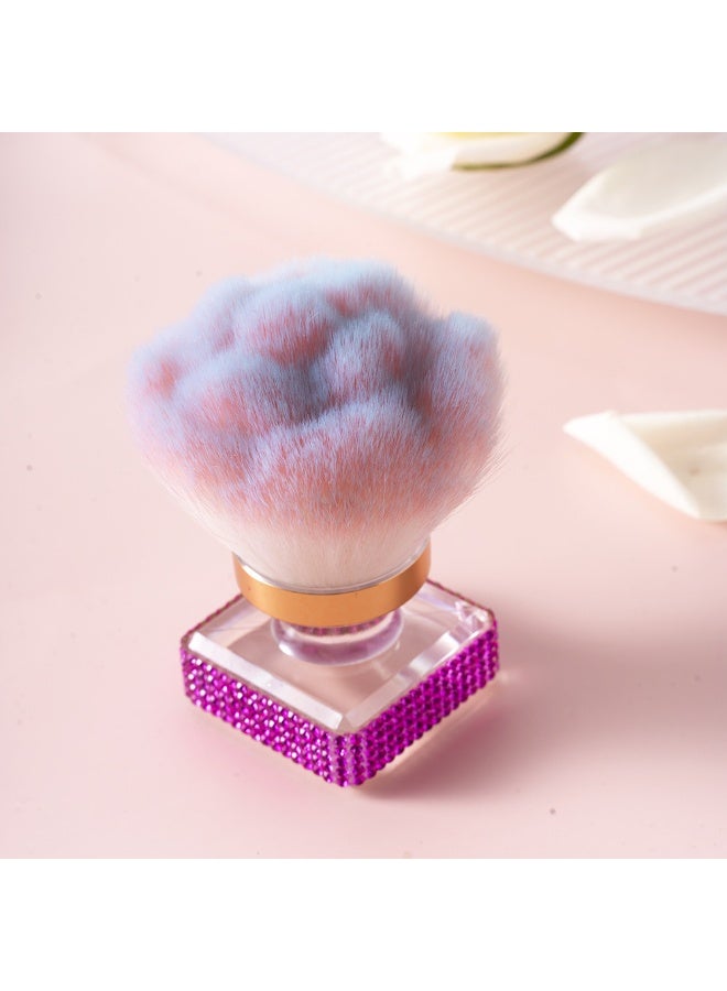 Nail Dust Brush with Shiny Rhinestones - Acrylic Flower Shape Art Brush for Nail Techs, Manicures, Pedicures, Makeup - Image 1