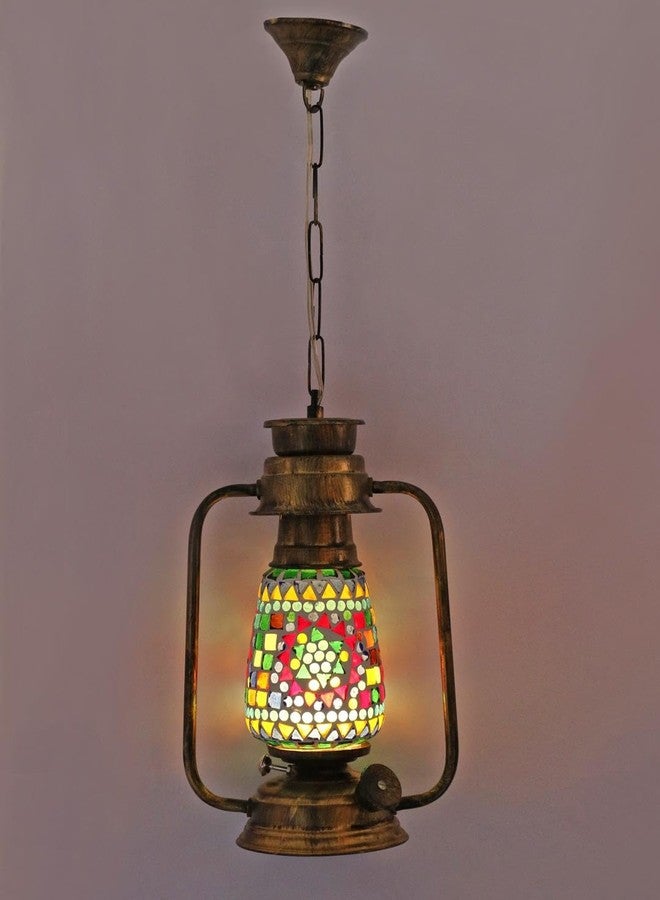 Somil مصباح معلق بتصميم فانوس الكيروسين العتيق من سوميل، متوافق مع مصابيح LED، مع قاعدة معدنية متعددة الألوان. حامل B22 (نوع الدبوس)، الأبعاد: 20 × 13 × 70 سم. - Image 3