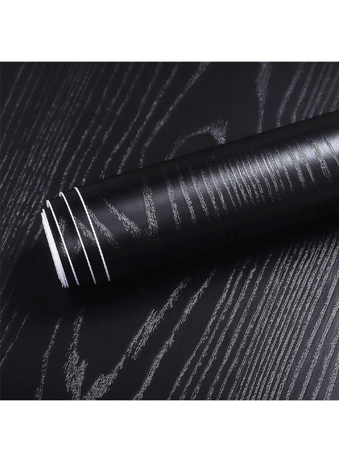 زيمي ورق حائط من الفينيل بتصميم بسيط أسود بحبيبات خشبية، مقاوم للماء، ذاتي اللصق، قابل للتقشير واللصق، مناسب لغرفة المعيشة والمطبخ وغرفة النوم والمنزل وأثاث السكن الجامعي (45*300 سم) - Image 1