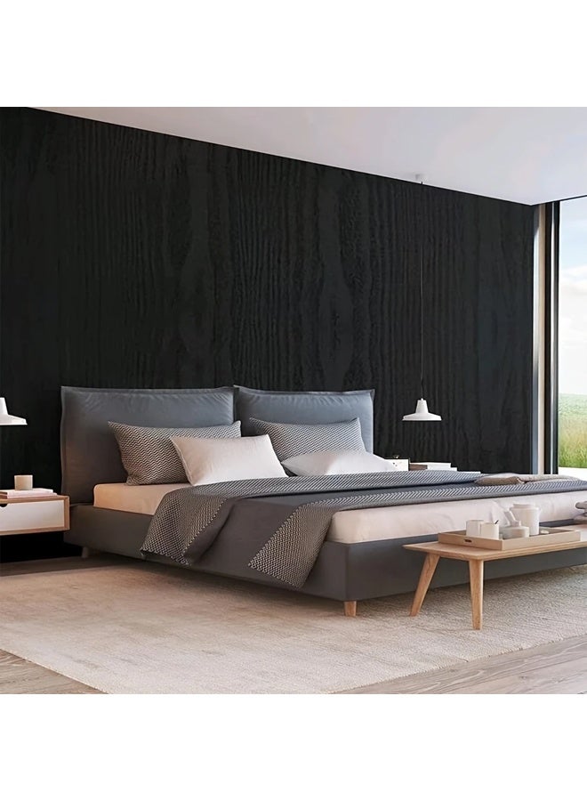 زيمي ورق حائط من الفينيل بتصميم بسيط أسود بحبيبات خشبية، مقاوم للماء، ذاتي اللصق، قابل للتقشير واللصق، مناسب لغرفة المعيشة والمطبخ وغرفة النوم والمنزل وأثاث السكن الجامعي (45*300 سم) - Image 5