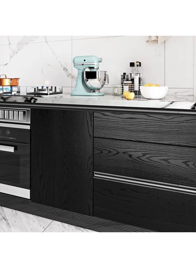 زيمي ورق حائط من الفينيل بتصميم بسيط أسود بحبيبات خشبية، مقاوم للماء، ذاتي اللصق، قابل للتقشير واللصق، مناسب لغرفة المعيشة والمطبخ وغرفة النوم والمنزل وأثاث السكن الجامعي (45*300 سم) - Image 4