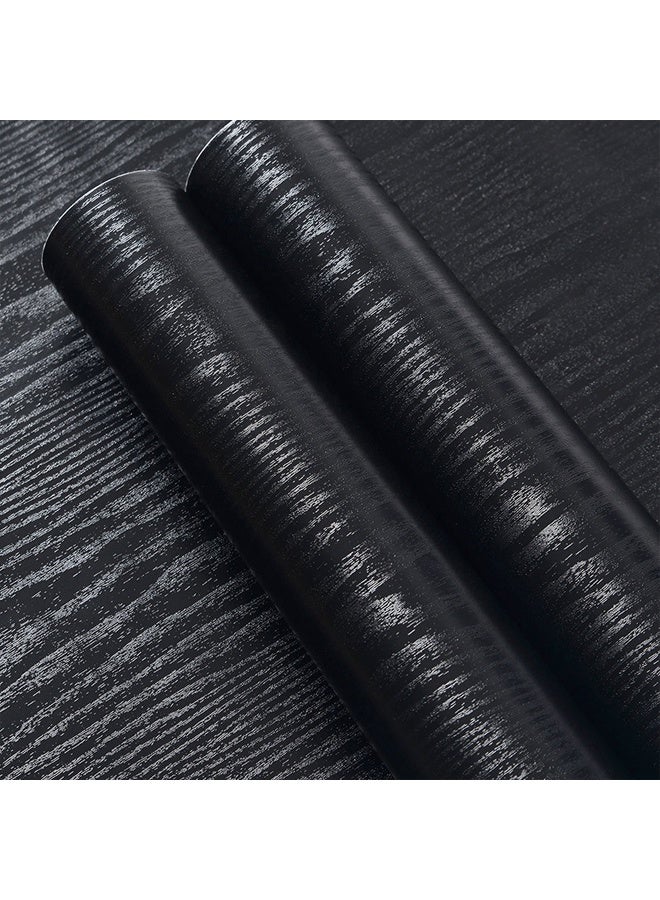 زيمي ورق حائط من الفينيل بتصميم بسيط أسود بحبيبات خشبية، مقاوم للماء، ذاتي اللصق، قابل للتقشير واللصق، مناسب لغرفة المعيشة والمطبخ وغرفة النوم والمنزل وأثاث السكن الجامعي (45*300 سم) - Image 2