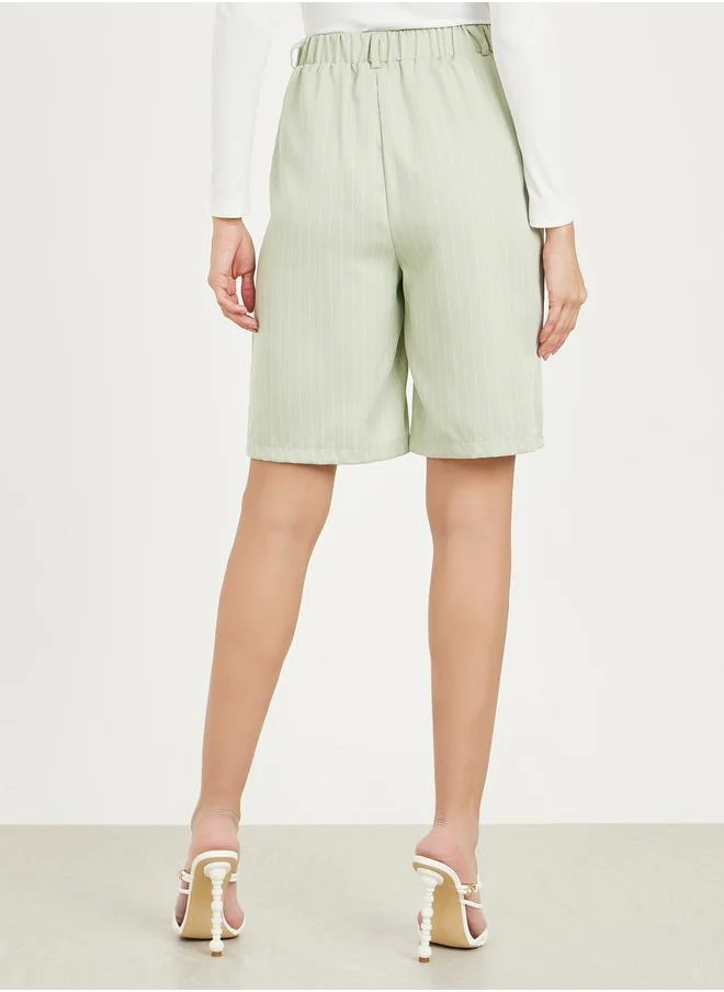Styli Pinstriped Shorts with Pockets