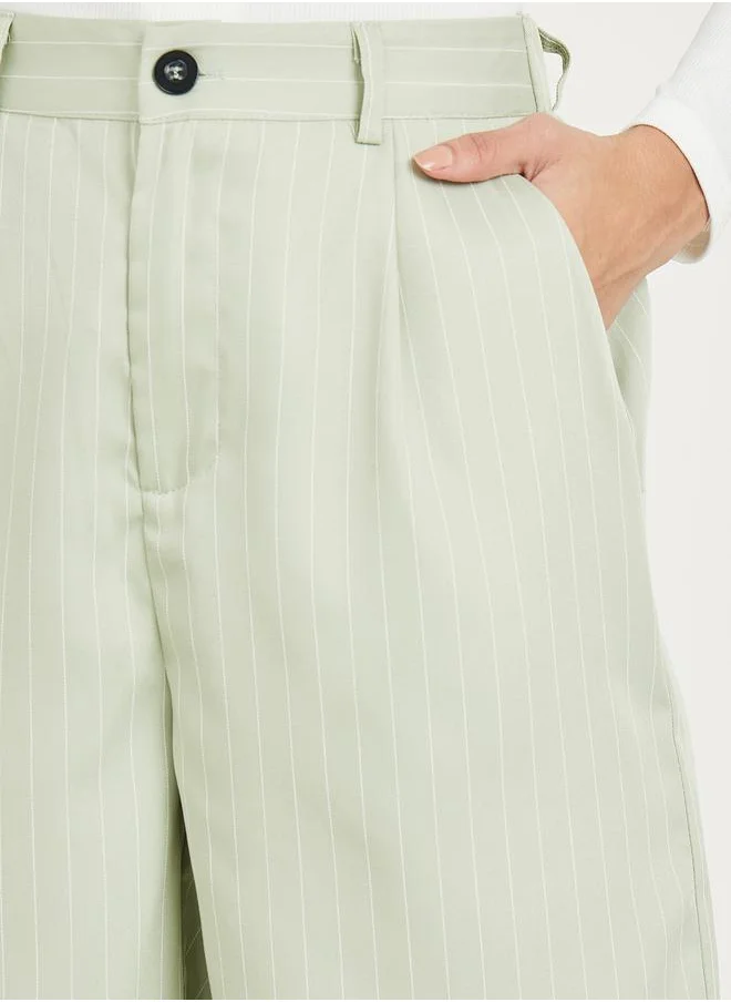Styli Pinstriped Shorts with Pockets