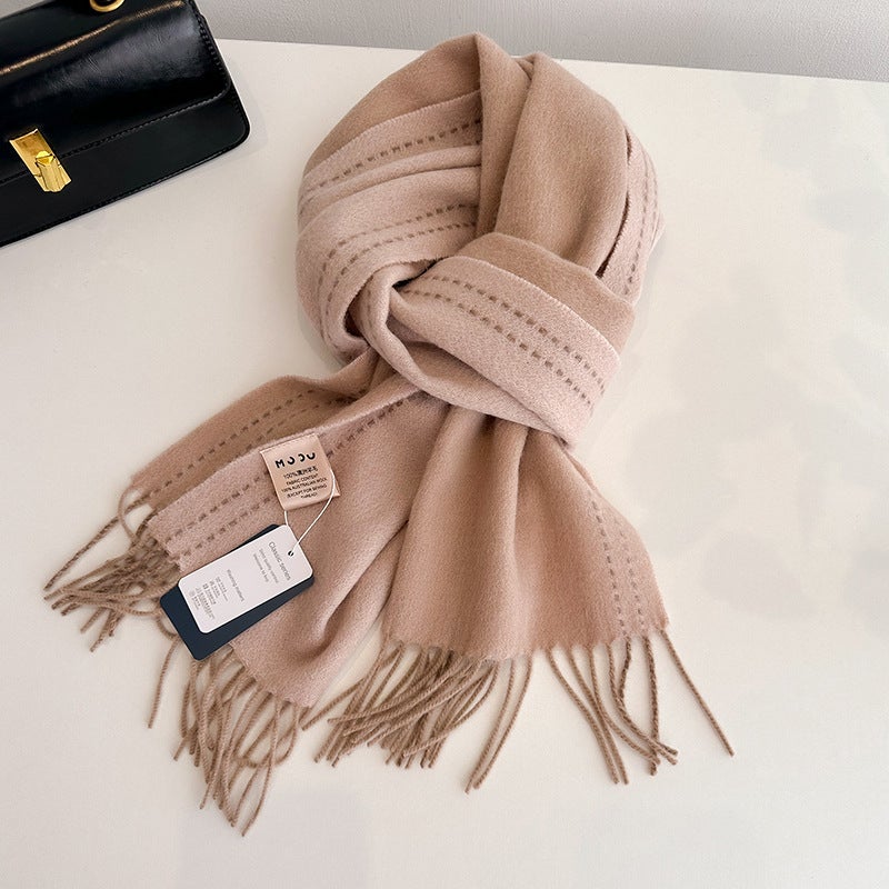 Autumn Winter Thick 100% Wool Unisex Scarf G0302-Pink 