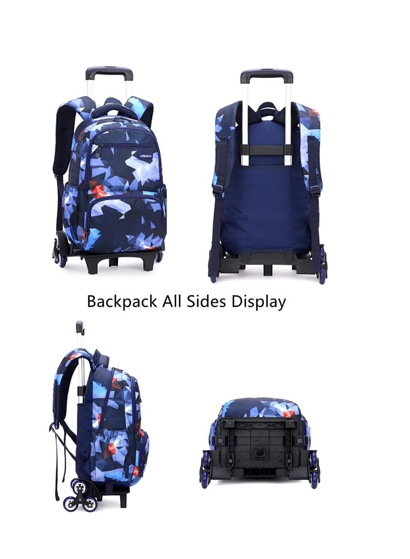 Boys Girls Rolling Backpack Trolley School Bag Lattice Print Kids Luggage Wheeled Rucksack with 6 Wheels Pink - Image 3