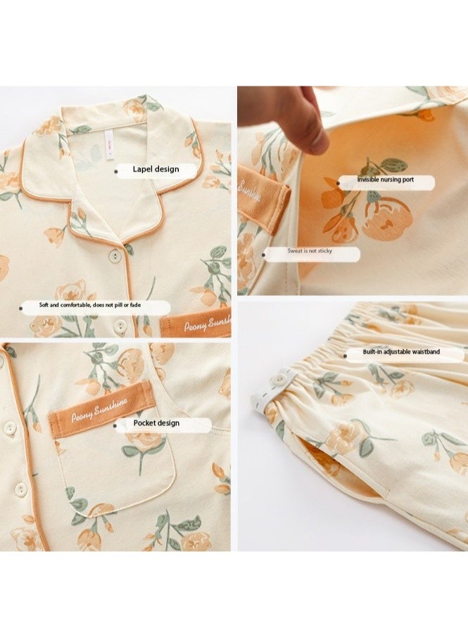 SKT Shiketro Women's Maternity and Nursing Pajama Set, Postpartum Home Wear, Double-Layer Long-Sleeved Pajamas (Yellow) - Image 3