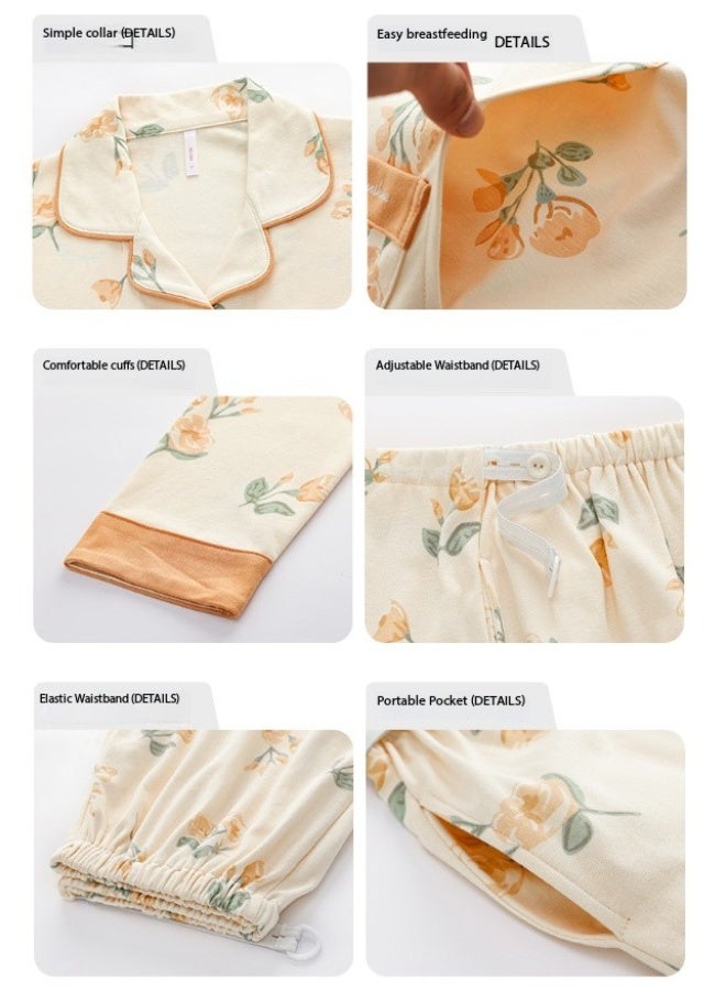 SKT Shiketro Women's Maternity and Nursing Pajama Set, Postpartum Home Wear, Double-Layer Long-Sleeved Pajamas (Yellow) - Image 4