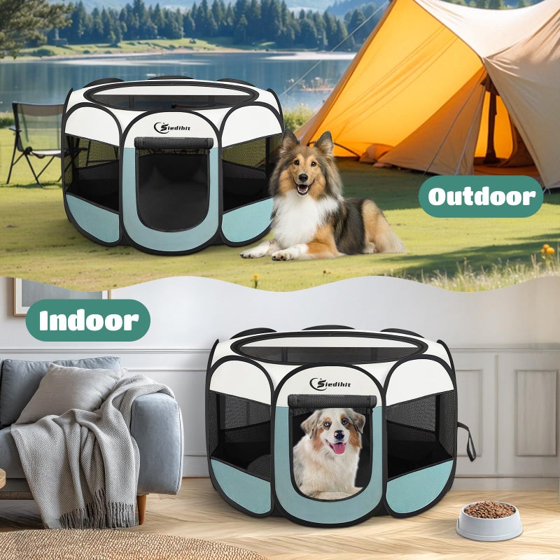 Siedihit Large Dog Cat Playpen, Puppy Pet Playpen Indoor for Dog Crate Tent Cage Outdoor, Portable Pop Up Dogs Enclosure Kennel with Carrying Case for Dogs/Cats/Rabbits, Grey - Image 3