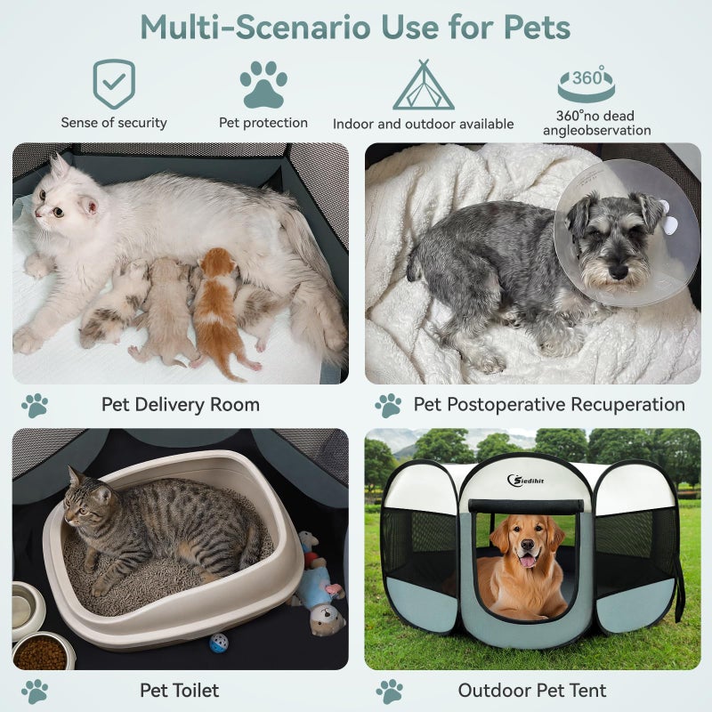 Siedihit Large Dog Cat Playpen, Puppy Pet Playpen Indoor for Dog Crate Tent Cage Outdoor, Portable Pop Up Dogs Enclosure Kennel with Carrying Case for Dogs/Cats/Rabbits, Grey - Image 4