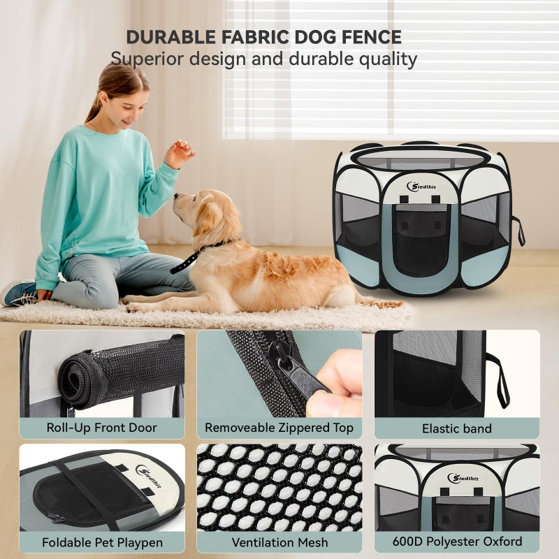 Siedihit Large Dog Cat Playpen, Puppy Pet Playpen Indoor for Dog Crate Tent Cage Outdoor, Portable Pop Up Dogs Enclosure Kennel with Carrying Case for Dogs/Cats/Rabbits, Grey - Image 5
