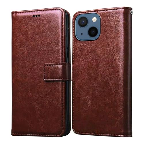 Casotec Flip Cover Back Case for Apple iPhone 13 Mini | Premium Leather Finish | Inbuilt Pockets & Stand | Flip Cover Back Case for Apple iPhone 13 Mini (Brown) - Image 1
