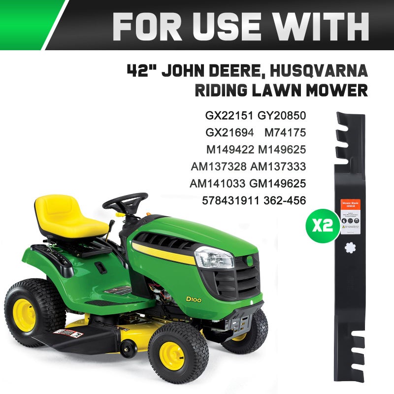 Grasscool GY20850 D105 Mulching Blades with 7 Star Mounting Pattern for John D-eere D130 D110 D100 D125 S100 E100 E110 LA125 LA115 LA105 42 inch Deck Lawn Tractor Riding Mower Replace GX22151 - Image 4