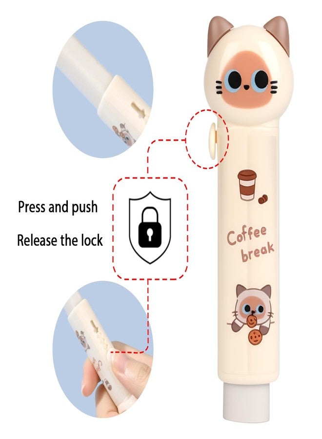 Daphilly 4PCS Cute Retractable Cat Pencil Eraser, Cute Cartoon Cat Pencil Erasers in Four Colors,Suitable for School Home Office Supplies - Image 2