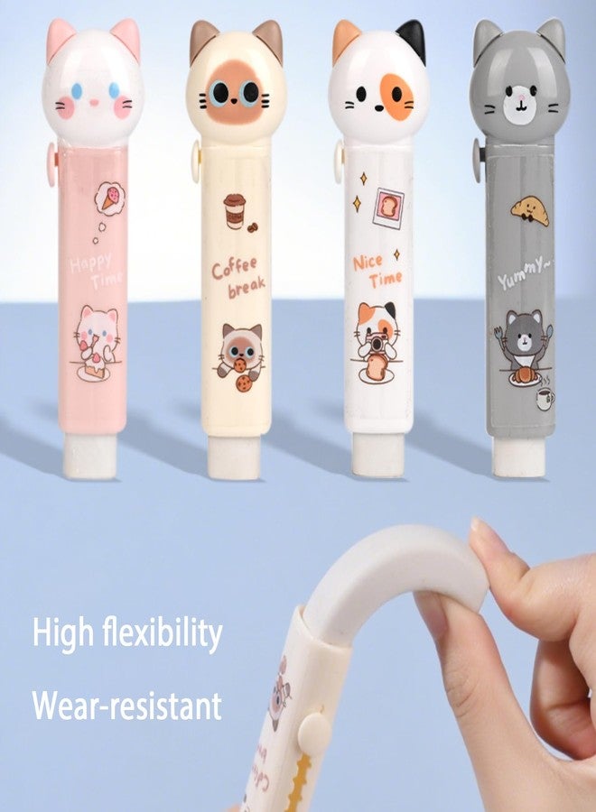 Daphilly 4PCS Cute Retractable Cat Pencil Eraser, Cute Cartoon Cat Pencil Erasers in Four Colors,Suitable for School Home Office Supplies - Image 5
