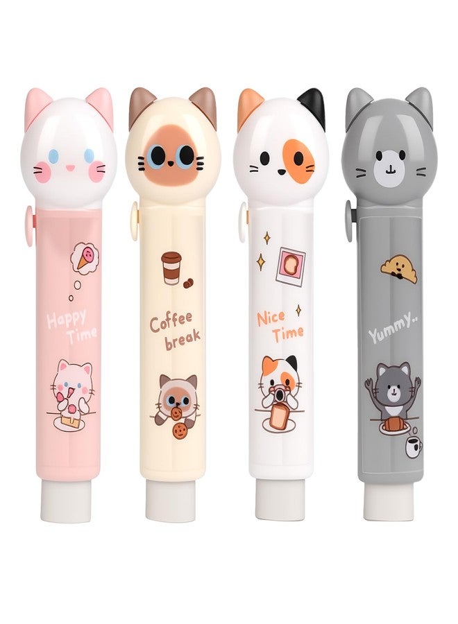 Daphilly 4PCS Cute Retractable Cat Pencil Eraser, Cute Cartoon Cat Pencil Erasers in Four Colors,Suitable for School Home Office Supplies - Image 1