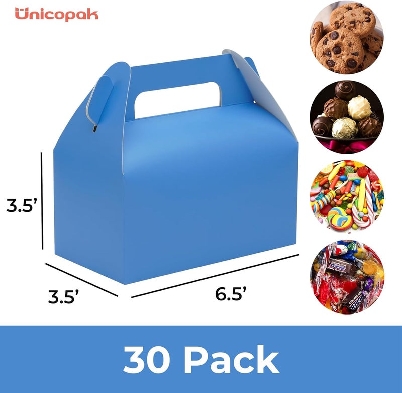 UnicoPak 30 Pack Blue Gable Treat Boxes Party Favor Goodie Bag Boxes for Candy Treats Snacks Cookie Toys for Birthday Party Special Events, 6.5x3.5x3.5 Inches - Image 2