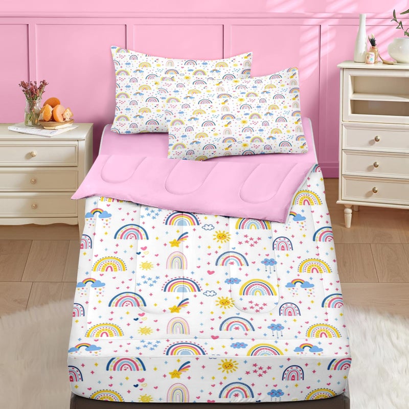 Nesker Comforter Sets Zipper Bedding Twin Size, Colorful Butterfly 4 Pcs Bedding for Kids and Teens, Cute Cartoon Flowers Fitted Sheet with Pillowcases - Image 1
