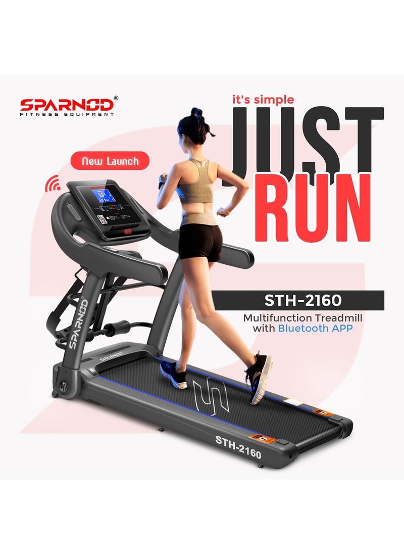 Sparnod Fitness - STH-2160 4-HP Peak Treadmill with Massager for Home Use, Space Saving 90° Foldable | 4-HP Peak, 100-kg Max User Weight, 1-14 km/hr Speed - Image 1