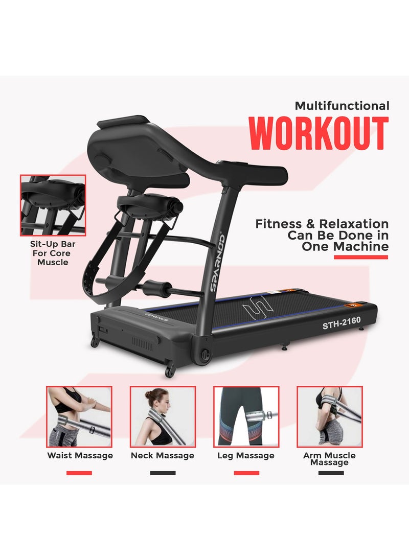 Sparnod Fitness - STH-2160 4-HP Peak Treadmill with Massager for Home Use, Space Saving 90° Foldable | 4-HP Peak, 100-kg Max User Weight, 1-14 km/hr Speed - Image 1