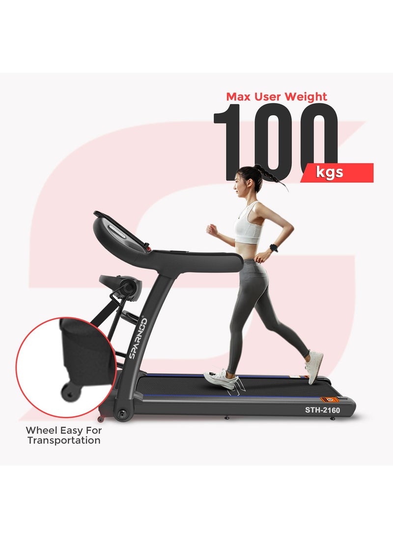 Sparnod Fitness - STH-2160 4-HP Peak Treadmill with Massager for Home Use, Space Saving 90° Foldable | 4-HP Peak, 100-kg Max User Weight, 1-14 km/hr Speed - Image 1
