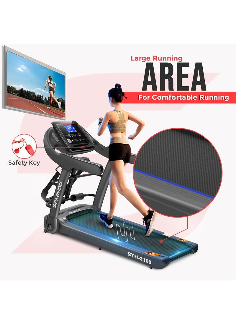 Sparnod Fitness - STH-2160 4-HP Peak Treadmill with Massager for Home Use, Space Saving 90° Foldable | 4-HP Peak, 100-kg Max User Weight, 1-14 km/hr Speed - Image 1