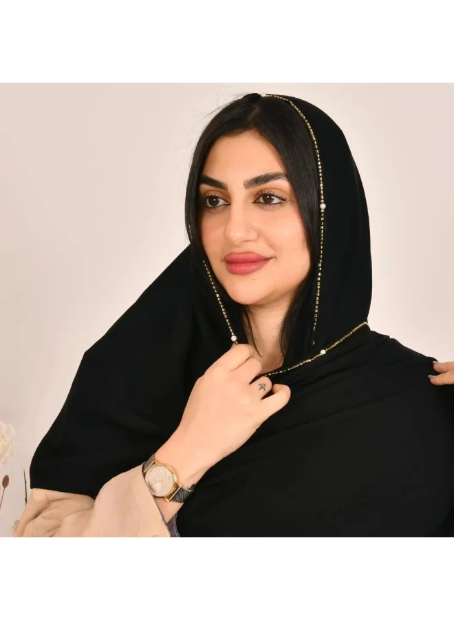 عبايات لمحة طرحه بااللون الاسود مزينة بشك اسود