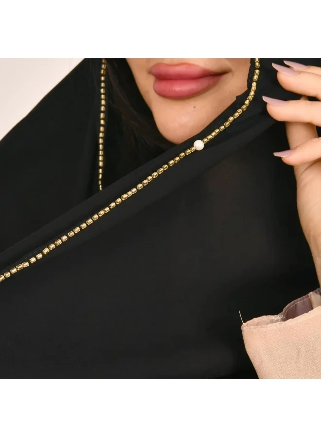 عبايات لمحة طرحه بااللون الاسود مزينة بشك اسود