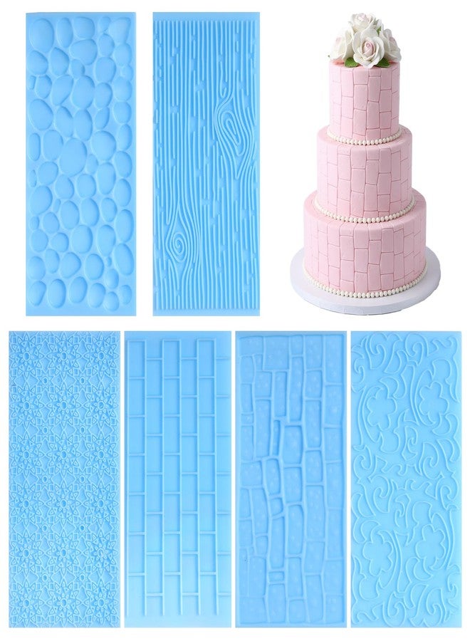 Gtziqa 6 Pack Fondant Molds Texture Mats Wood Grain Brick Castle Wall Cobblestone Texture Design Brick Mold Clay Molds for Chocolate Clay Cake Fondant Embossed Impression Sheets - Image 1