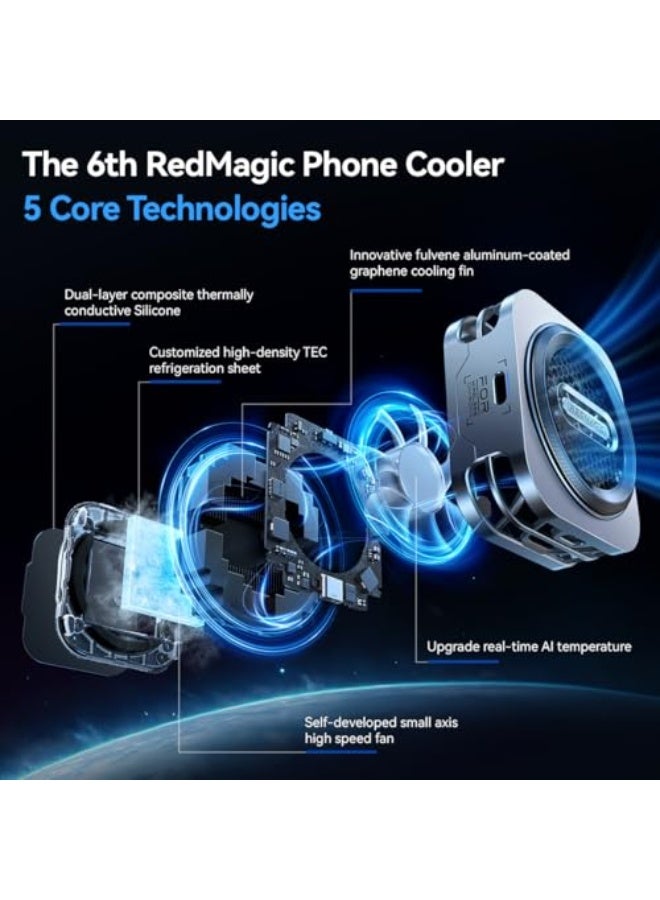 REDMAGIC Nubia RedMagic 6 Pro Magnetic Cell Phone Cooler for Gaming, 30W Cellphone Radiator Fan with Clip for Live Streaming Bracket, Graphene Heatsink Mobile Phone Cooling Fan for Tablet, iPad, Steam Deck - Image 3