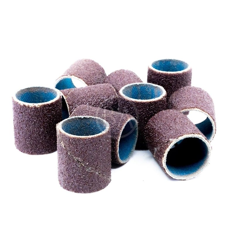 Benchmark Abrasives 3/4” x 1” Aluminum Oxide Abrasive Spiral Bands for Rotary Tools, Drum Sleeves for Sanding Deburring Blending Polishing on Metals Plastic Wood Rubber (10 Pack) - 120 Grit - Image 1