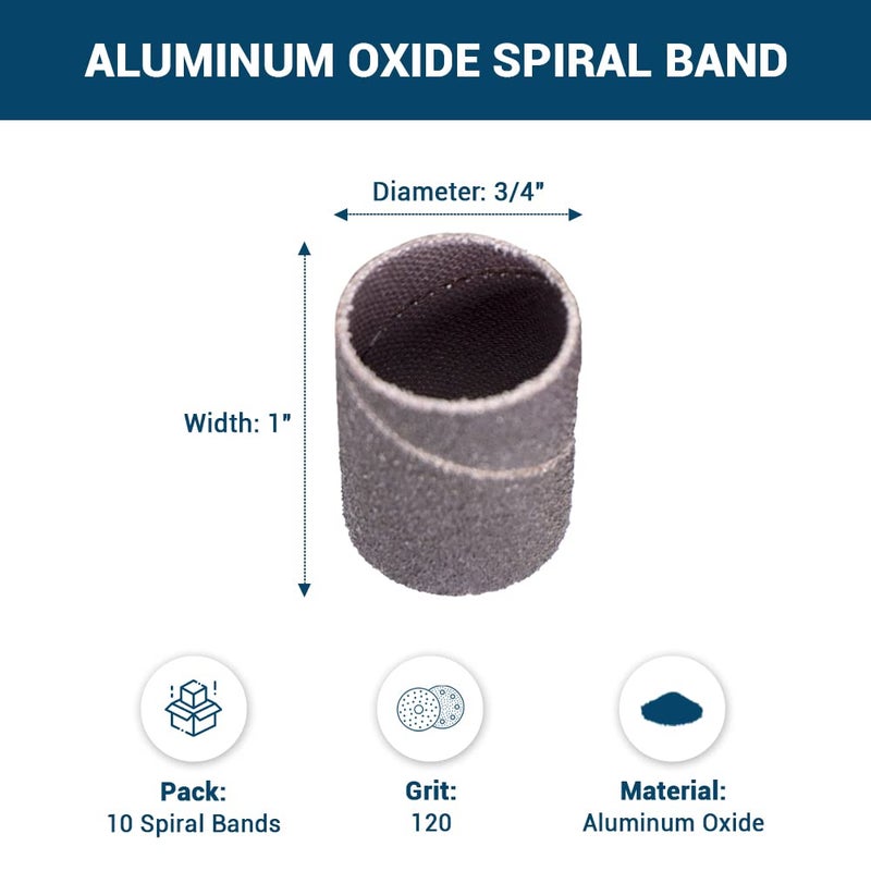 Benchmark Abrasives 3/4” x 1” Aluminum Oxide Abrasive Spiral Bands for Rotary Tools, Drum Sleeves for Sanding Deburring Blending Polishing on Metals Plastic Wood Rubber (10 Pack) - 120 Grit - Image 5