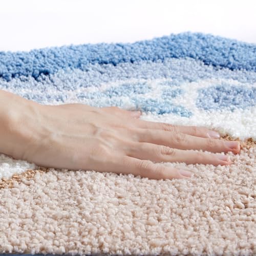 Ankah Ocean Design Bath Mat with A Beach Scene Water is Blue The Cloud is White NonSlip Machine Washable Easy to Clean for Bathroom Rug1968 x 3149 inches Beach - Image 3