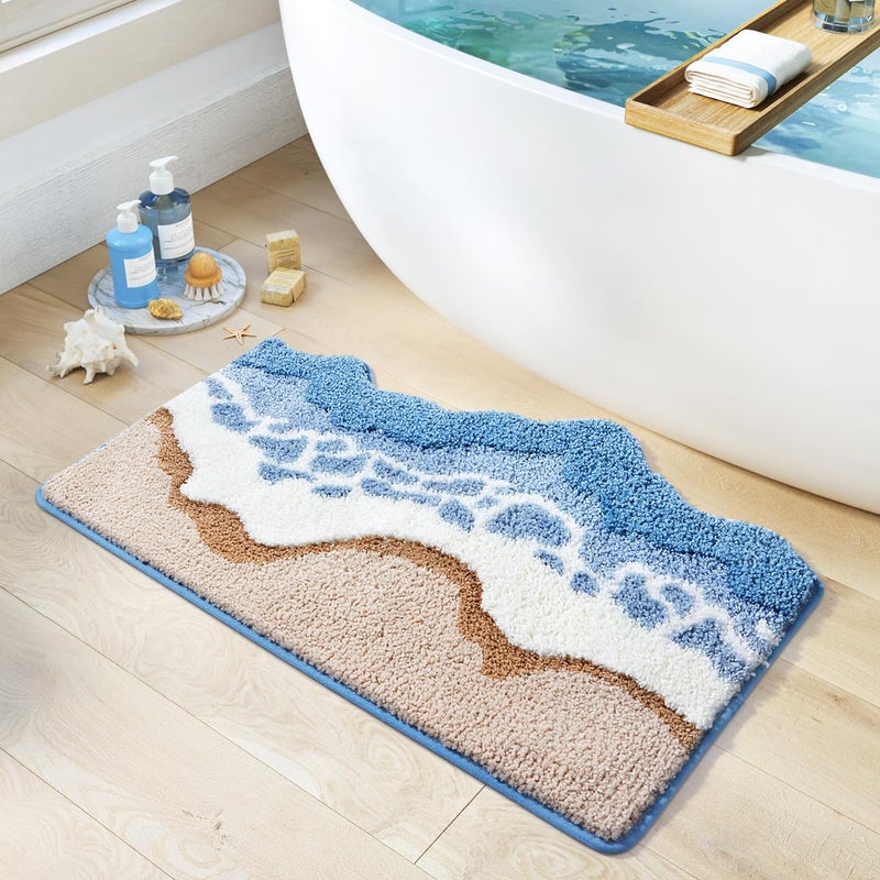 Ankah Ocean Design Bath Mat with A Beach Scene Water is Blue The Cloud is White NonSlip Machine Washable Easy to Clean for Bathroom Rug1968 x 3149 inches Beach - Image 2