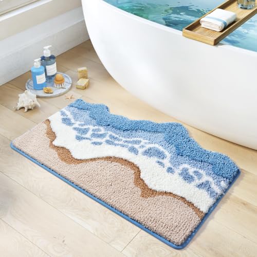 Ankah Ocean Design Bath Mat with A Beach Scene Water is Blue The Cloud is White NonSlip Machine Washable Easy to Clean for Bathroom Rug1968 x 3149 inches Beach - Image 1