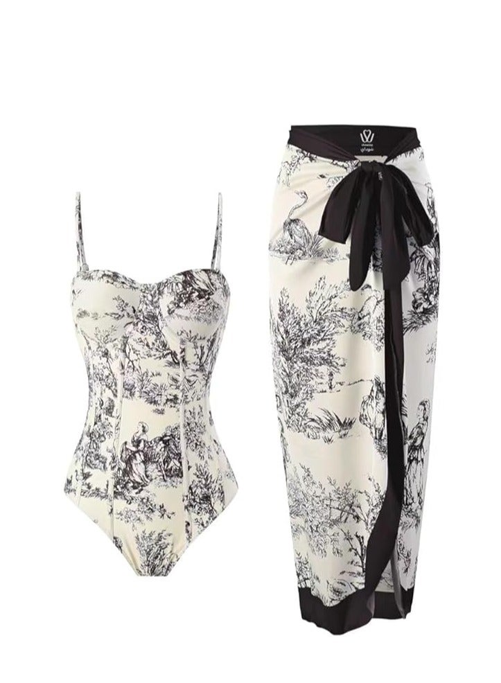Showday Showday European American Women's Bikini Bathing Suit Women's One Piece Swimsuit with Beach Cover up Wrap Skirt Floral Tummy Control Tankini Set 2 Piece Swimsuit Outfits  - Image 1