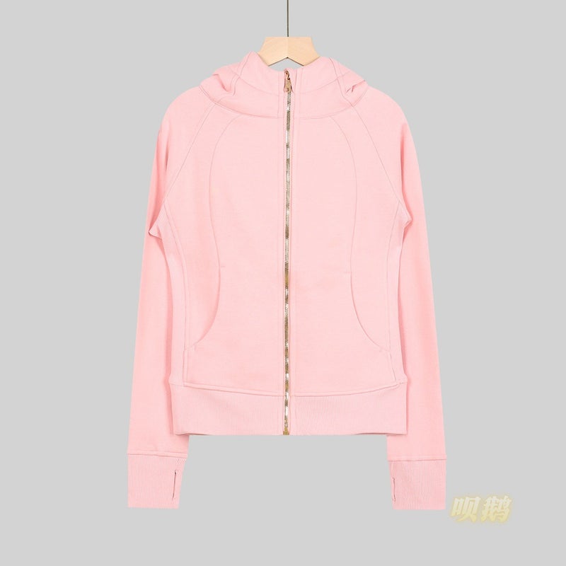 Women's Slim Fit Full-Zip Hooded Fleece Jacket Breathable Cotton Blend Embroidered Yoga Sports Autumn Winter - Image 1