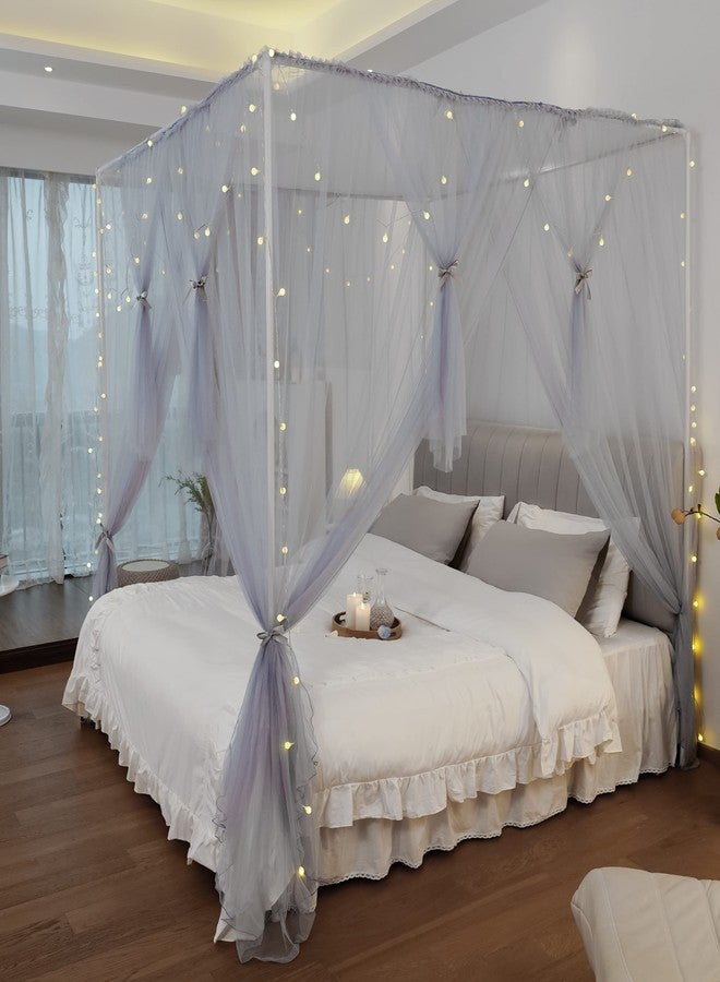 Vpory Canopy Bed Curtains - 4 Corners Post Bed Canopy Curtains for Girls & Adults, Bed Princess Bed Canopy Mosquito Net Bedroom Decoration Accessories - Grey, King Size - Image 1