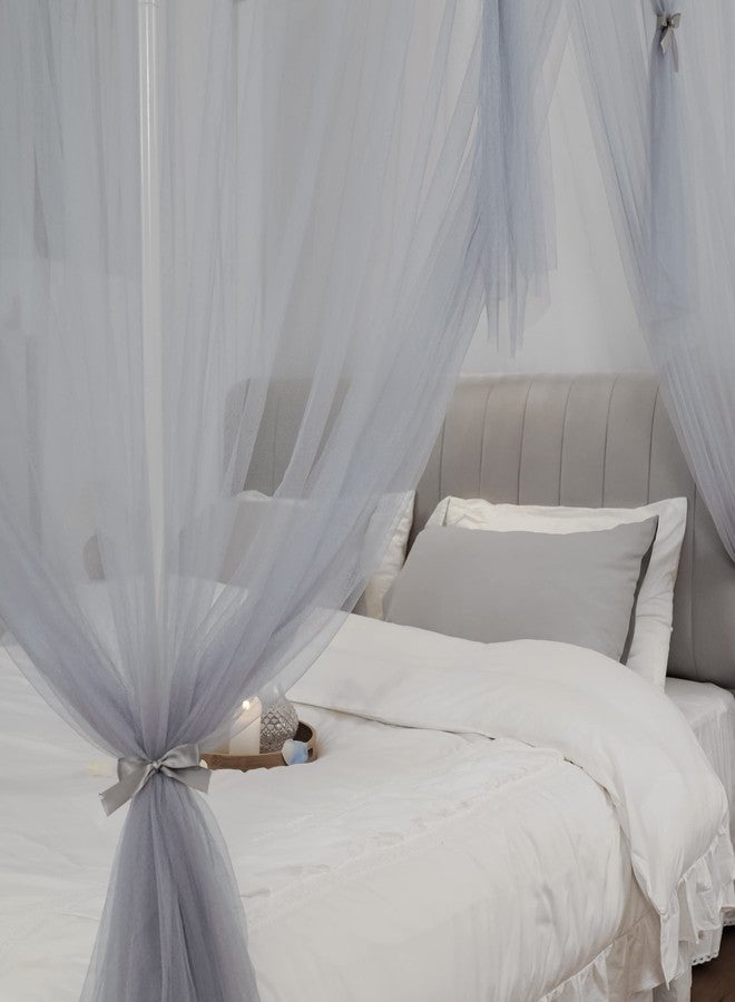 Vpory Canopy Bed Curtains - 4 Corners Post Bed Canopy Curtains for Girls & Adults, Bed Princess Bed Canopy Mosquito Net Bedroom Decoration Accessories - Grey, King Size - Image 3